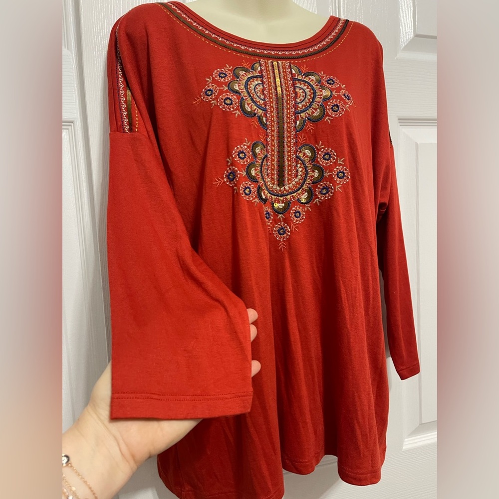 NWTS CHICO'S WOMEN'S
EMBELLISHED TOP SIZE 2 PETITE BURNT ORANGE 3/4 SLEEVES - Picture 8 of 8